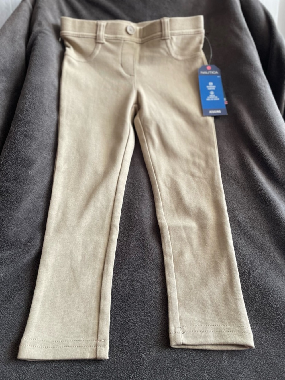 Nautica Girls' Khaki Stretch Knit Pants School Uniform Size 4 Regular NWT